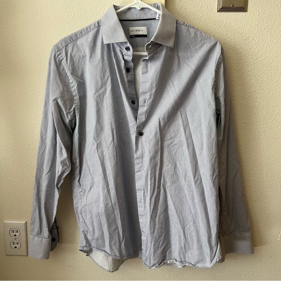 Calibrate Trim Fit Men's Light Gray Blue Button Down Shirt - Picture 1 of 6